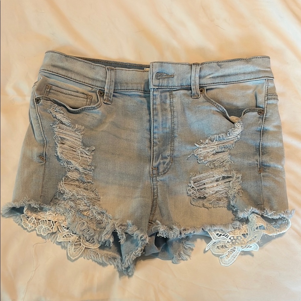 Mudd Light Blue Jean Shorts with Lace Accents